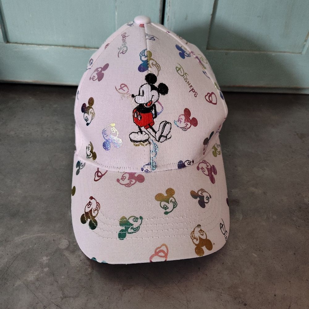 Disney Mickey Mouse Adjustable White with Iridescent Mickeys Baseball Cap Hat